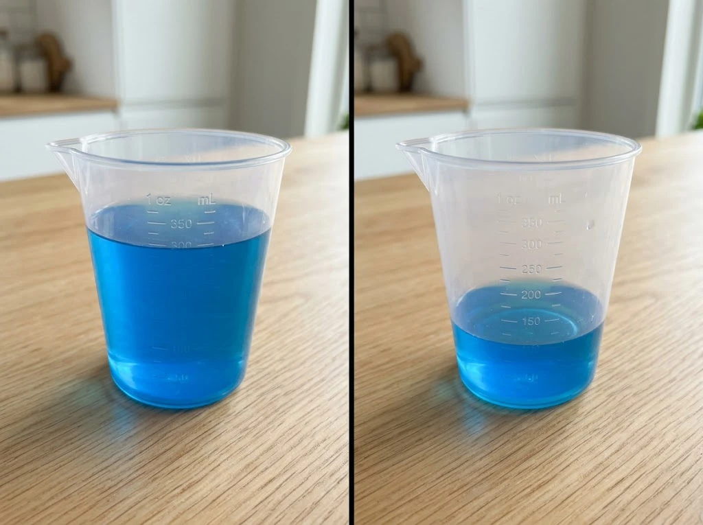 洗剤と柔軟剤の投入量の違いを比較したイメージ。自動投入設定の使い分け