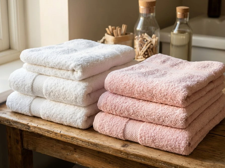 柔軟剤入り洗剤ボールドでふんわりと柔らかく仕上がったバスタオルの束