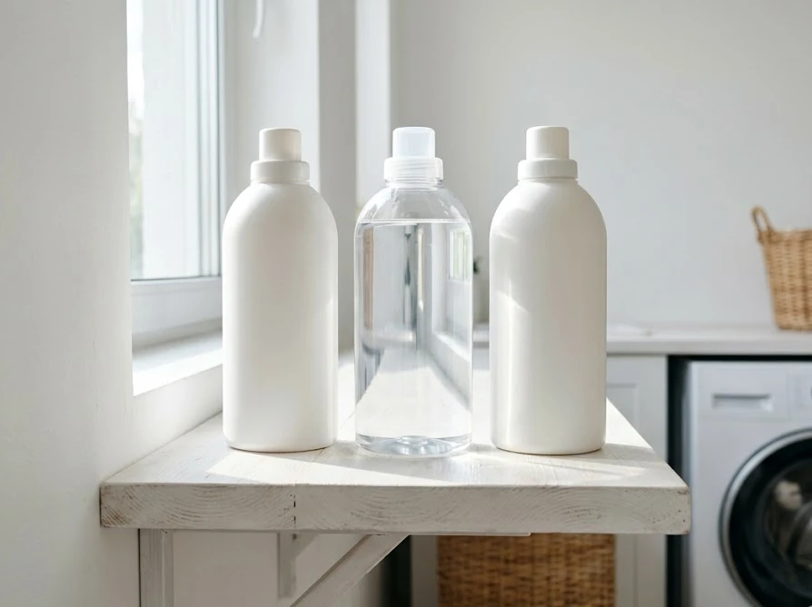 柔軟剤の香りを引き立てるシンプルなパッケージの無香料洗濯洗剤ボトル