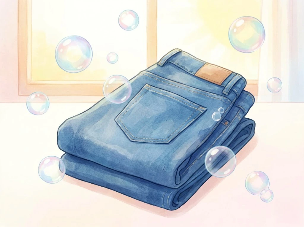 時間がたったデニムの染み抜きで、お気に入りのジーンズを綺麗に蘇らせる様子