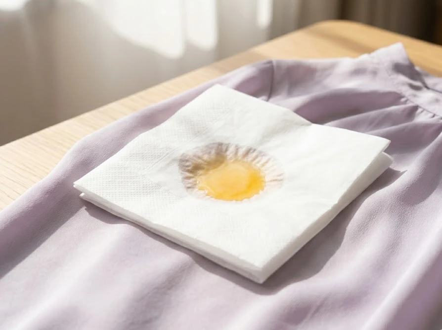 外出先で服にこぼしたジュースをティッシュで優しく吸い取る応急処置