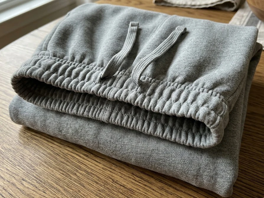 布が何重にも重なり分厚くなっているスウェットのウエストゴム部分。風が通らず生乾きの原因となる構造。