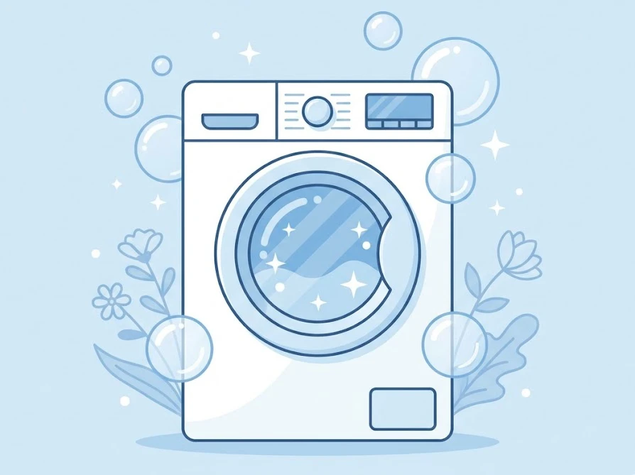 カビ予防の基本となるピカピカに輝く清潔な洗濯機のイメージ