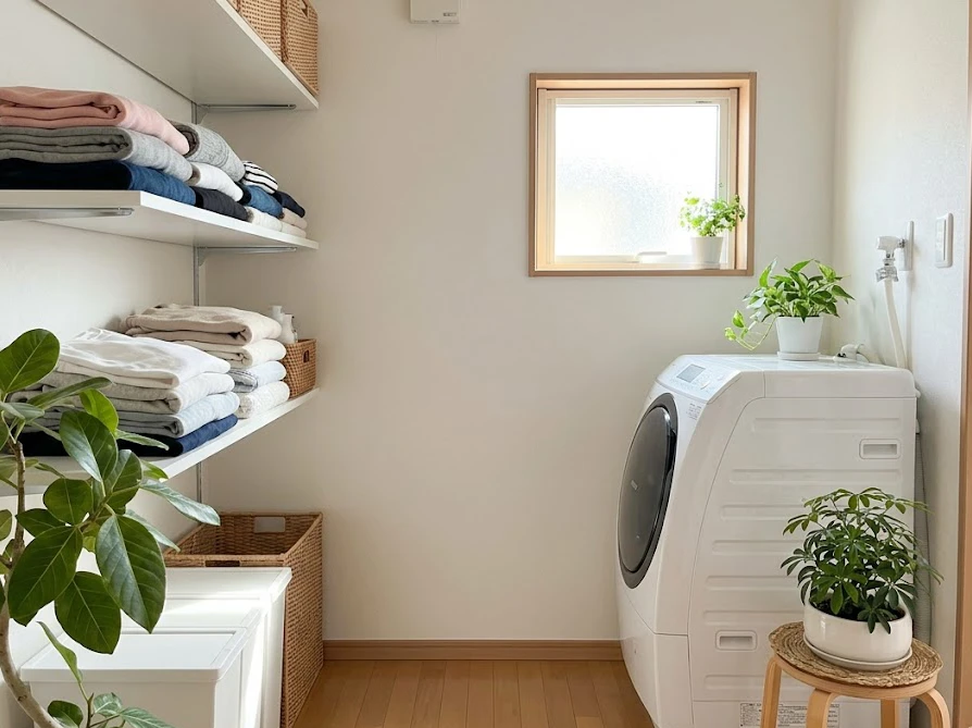 毎日の手軽なカビ予防習慣で清潔に保たれたランドリースペース