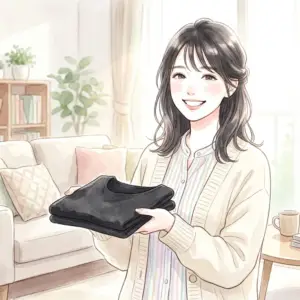 洗濯後のエアリズムの臭い対策を笑顔で実践する女性