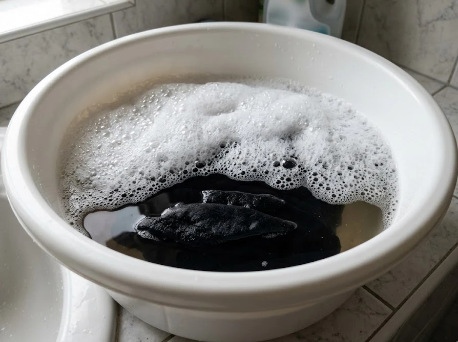 臭いエアリズムをオキシクリーン等の酸素系漂白剤でつけ置き洗いする様子