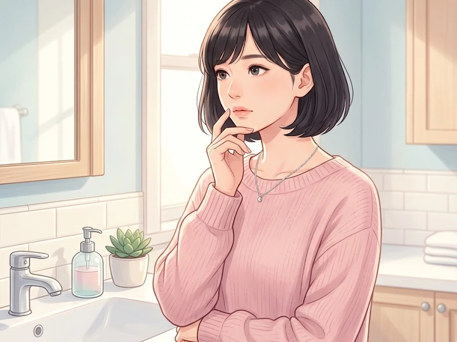お風呂の床が白くなる原因やアルカリ焼けについて悩んでいる女性