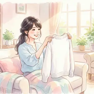 洗濯槽が外せる洗濯機で洗った清潔なタオルを抱えて微笑む女性