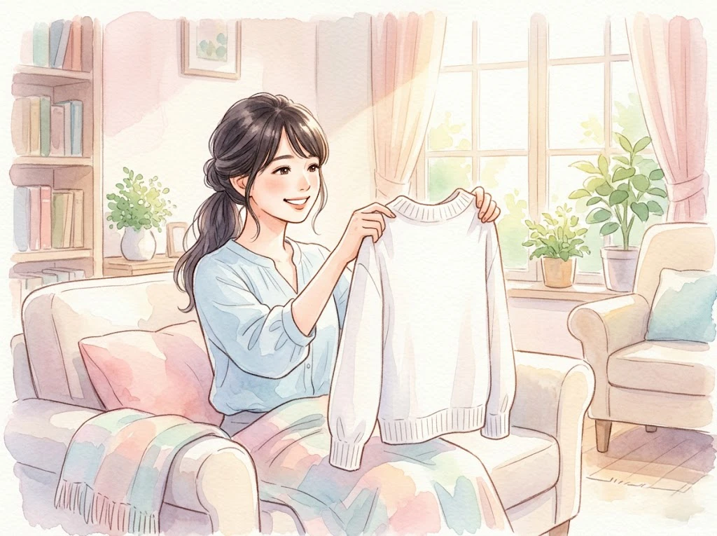 洗濯槽が外せる洗濯機で洗った清潔なタオルを抱えて微笑む女性