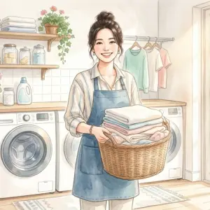 白いブラウスについてしまった時間がたったトマトソースのシミを見て困惑している女性