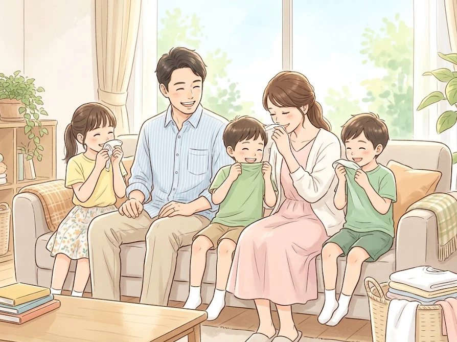 トマトソースのシミの裏側に当て布を敷き、食器用中性洗剤を塗布して汚れを浮かせている状態