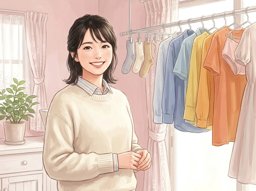 キュプラやレーヨンの洗濯を無事に終えて笑顔の女性