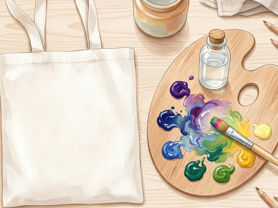 アクリル絵の具に布用メディウムを混ぜてトートバッグに絵を描く準備