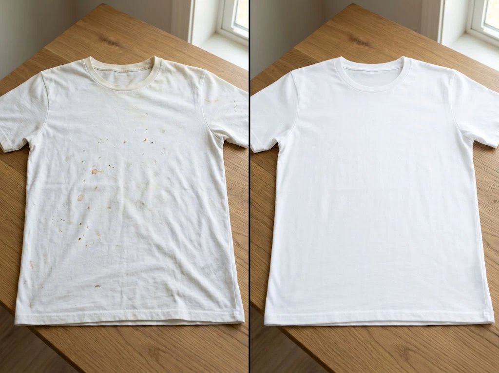 服の脇に染み付いたワキガの匂いや黄ばみが綺麗に落ちた状態