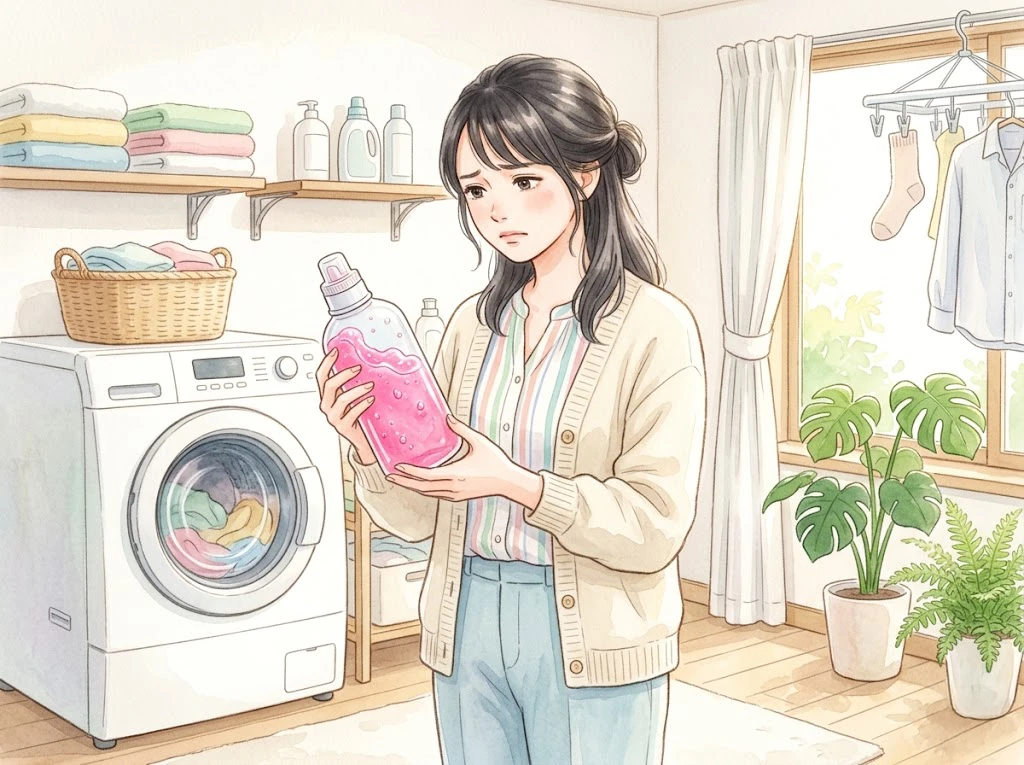 正しい洗濯方法でしわのない綺麗なシアーシャツを笑顔で持つ女性