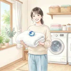 白いブラウスについてしまった時間がたったトマトソースのシミを見て困惑している女性