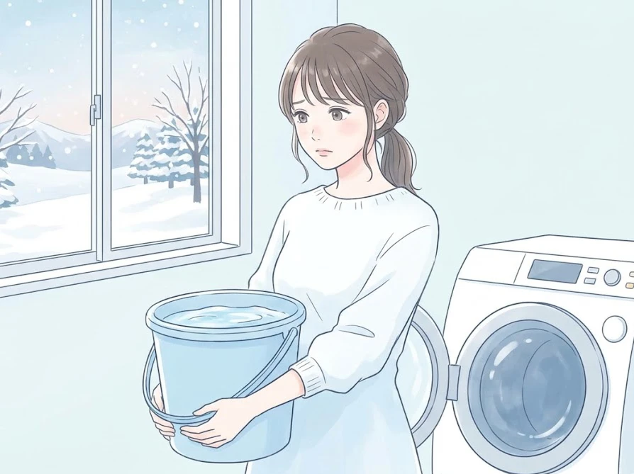 冬場の低い水温によりジェルボールが溶けにくくなり、洗濯に悩んでいる女性