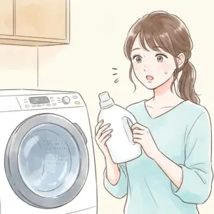 洗濯槽カビキラーを電源を入れる前に入れてしまった時に焦る女性の様子