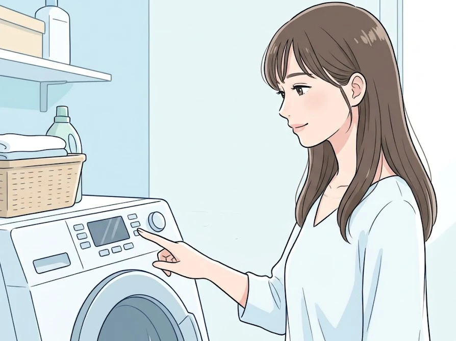 順番を間違えた際も落ち着いて洗濯機を操作しリカバリーに対処する様子