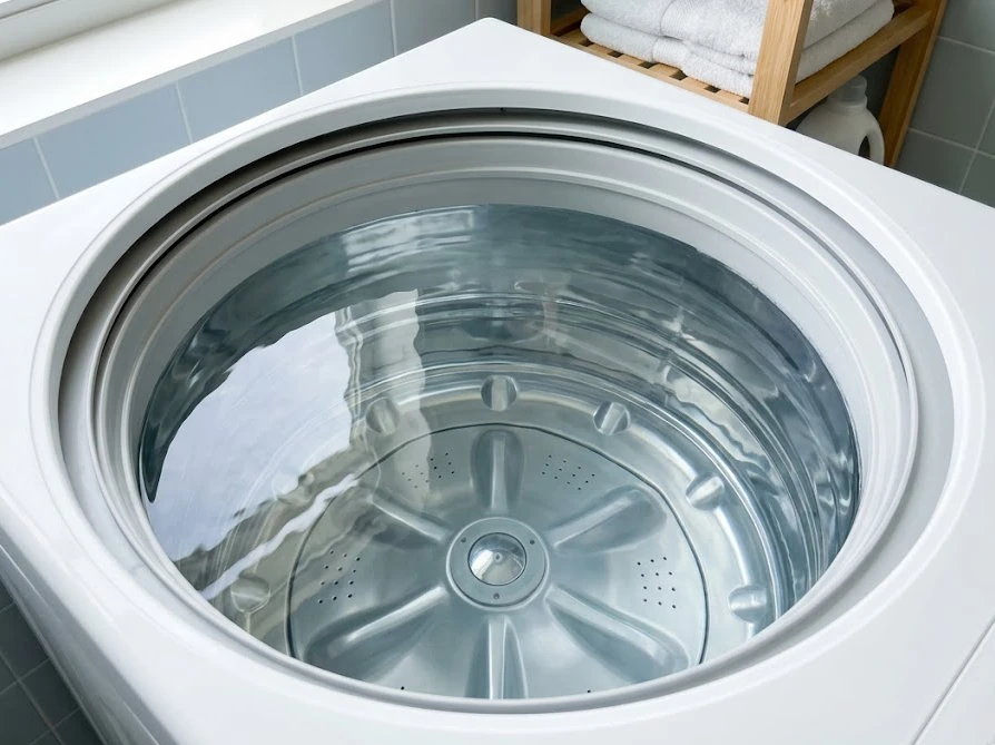 原液を薄めるために電源を入れて洗濯槽に水をたっぷりと溜めた状態