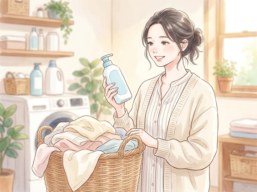 洗濯洗剤が切れて困ったときにシャンプーを代用して安心している女性