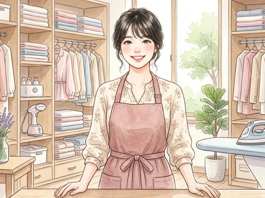 設備の整った作業場で洗濯代行を行う女性。合法的なビジネスを始めるには保健所への届出が必須です。