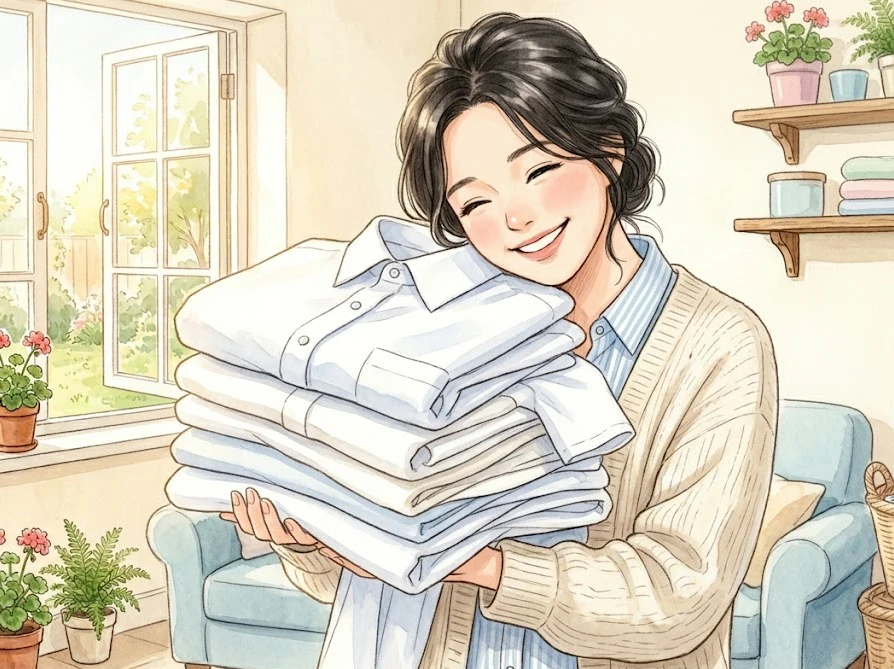 時間がたったトマトソースの赤いシミが残る絶望的な状態から真っ白に復活した衣類のビフォーアフター