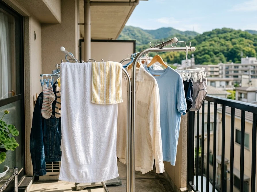 サビの心配なくクエン酸inで綺麗に洗われ日光の下で干された洗濯物