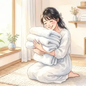 なごみちゃんも愛用していた透明感ある上品な香りの柔軟剤と洗い立ての白いタオルの様子 高級ホテルのような清潔感あふれるホワイトリリーの香りに包まれてリラックスして癒やされる女性 なごみちゃんが長期間使い続けていた透明感のある香りが特徴の花王IROKAネイキッドリリー IROKAネイキッドリリーの口コミでも好評な香水のように上品でいい匂いのする衣服を身にまとう姿 全国の薬局やネット通販で手軽に買えるコスパ抜群のプレミアム柔軟剤と清潔なタオルのある暮らし なごみちゃんがSNSで推薦していたお花型のおしゃれな柔軟剤入り洗剤アフュームを手に持つ姿 香りだけでなく洗浄力も高いアフュームで襟元の皮脂汚れをきれいに落とした洗濯前後の汚れの比較 無香料の洗剤とIROKAを組み合わせて衣類をリセットし透明感のある香りを引き出した干された衣服 上品で自然な香りの柔軟剤を日常に取り入れて自己肯定感と清潔感がアップした明るい笑顔の女性