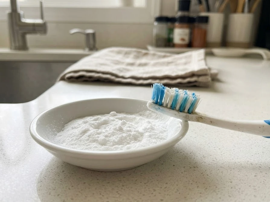 頑固な色素汚れを分解するために重曹と酸素系漂白剤を混ぜて作った特製の染み抜きペースト