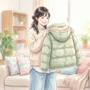 白いブラウスについてしまった時間がたったトマトソースのシミを見て困惑している女性