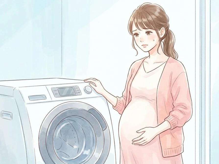 洗濯槽のカビや汚れを心配している妊婦