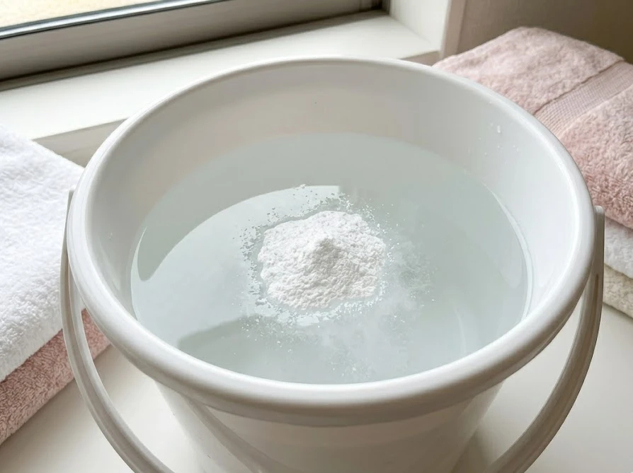 バケツのぬるま湯にサッと溶けるセスキ炭酸ソーダ