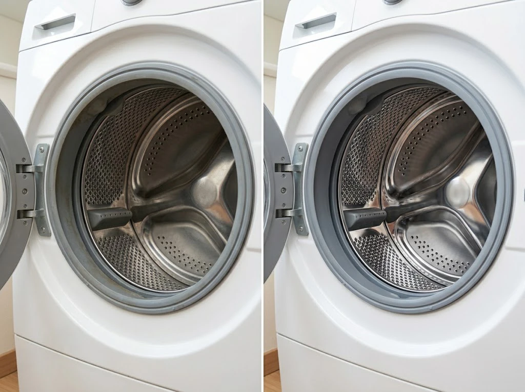 ドラム式洗濯機の洗濯槽の汚れ落ちビフォーアフター比較