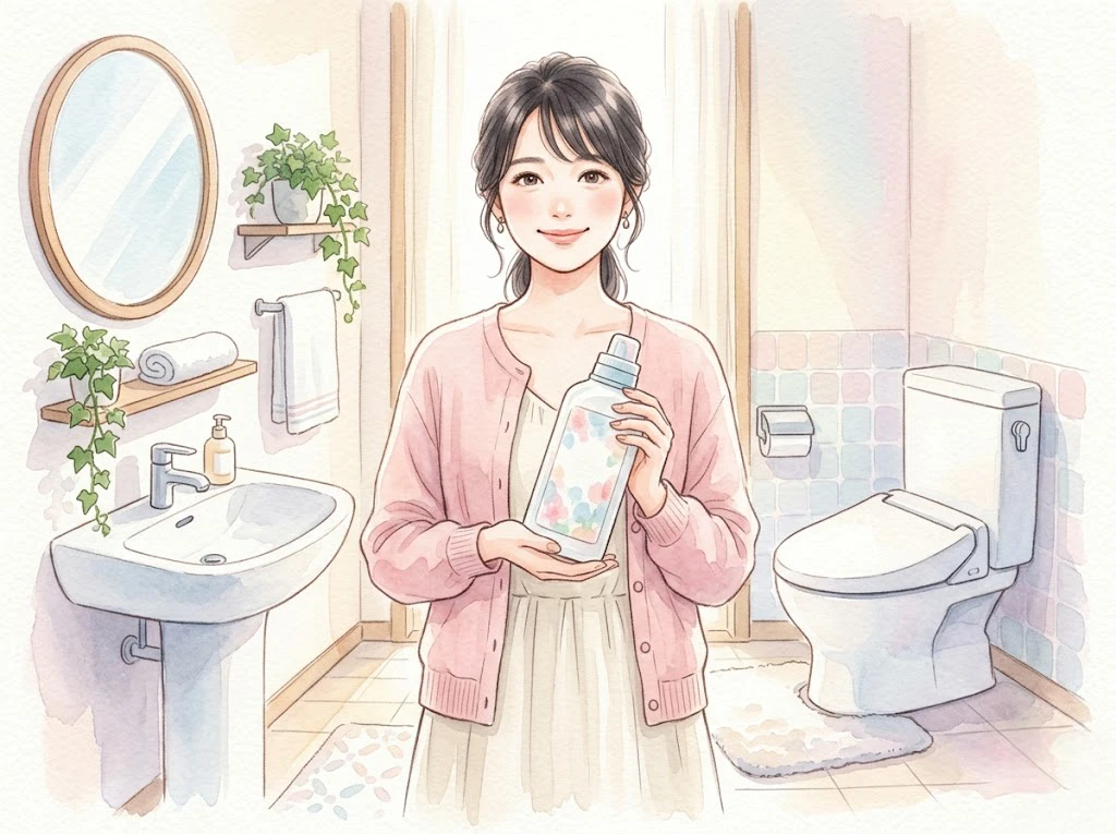 トイレ掃除に柔軟剤を活用する裏ワザの効果と安全性について考える女性