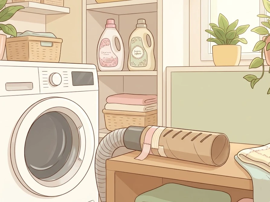 掃除機にトイレットペーパーの芯を取り付けたダクト奥のほこり掃除の工夫