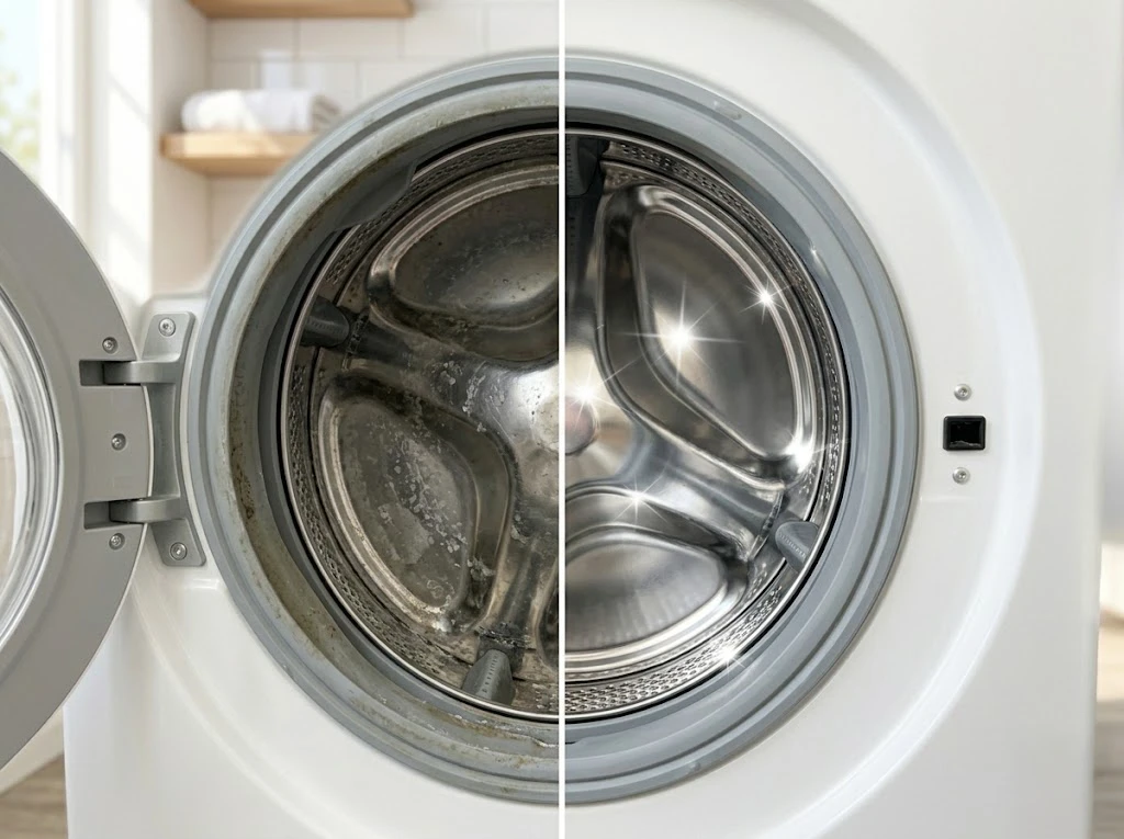 キッチンハイターの定期的な掃除で綺麗になった洗濯槽のビフォーアフター
