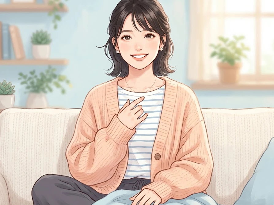 洗濯槽の白いカスに関する、読者のよくある質問に笑顔で答えている女性