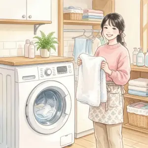 Xiaomiのドラム式洗濯機とヒートポンプ式の違いを解説する女性