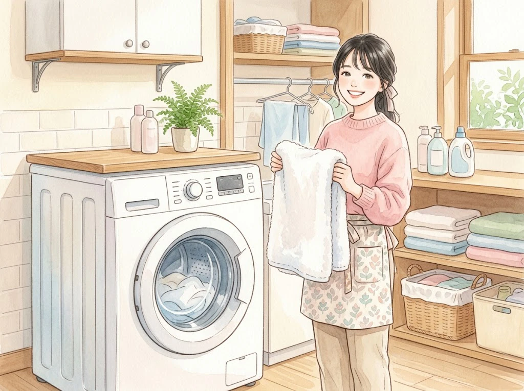 Xiaomiのドラム式洗濯機とヒートポンプ式の違いを解説する女性