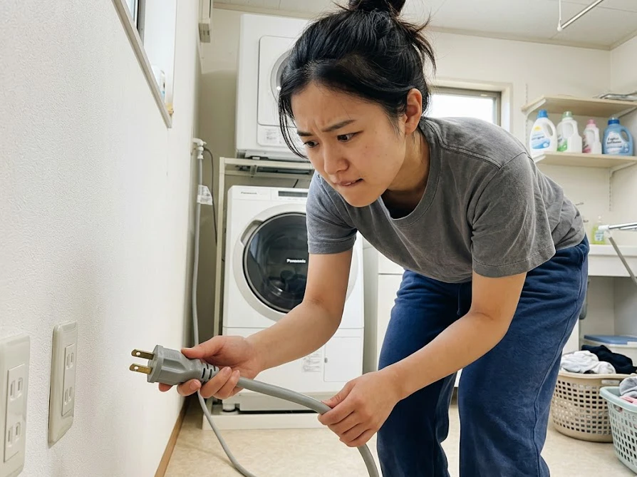 海外製家電のコンセントや電圧の違いに悩む女性